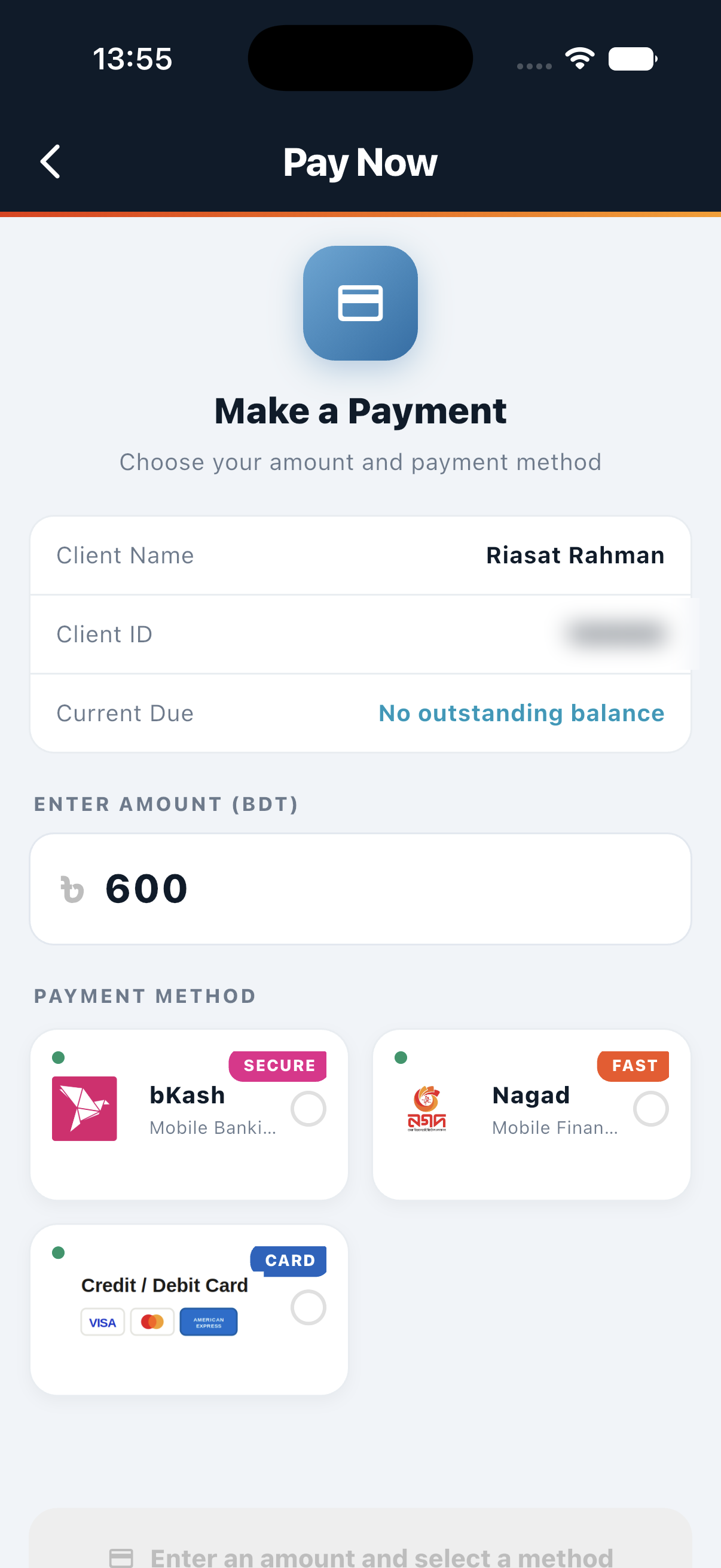 Bills & Payments screen