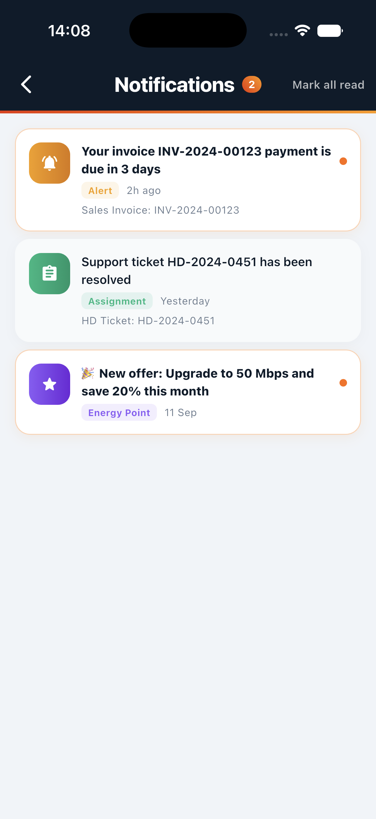 Notifications screen